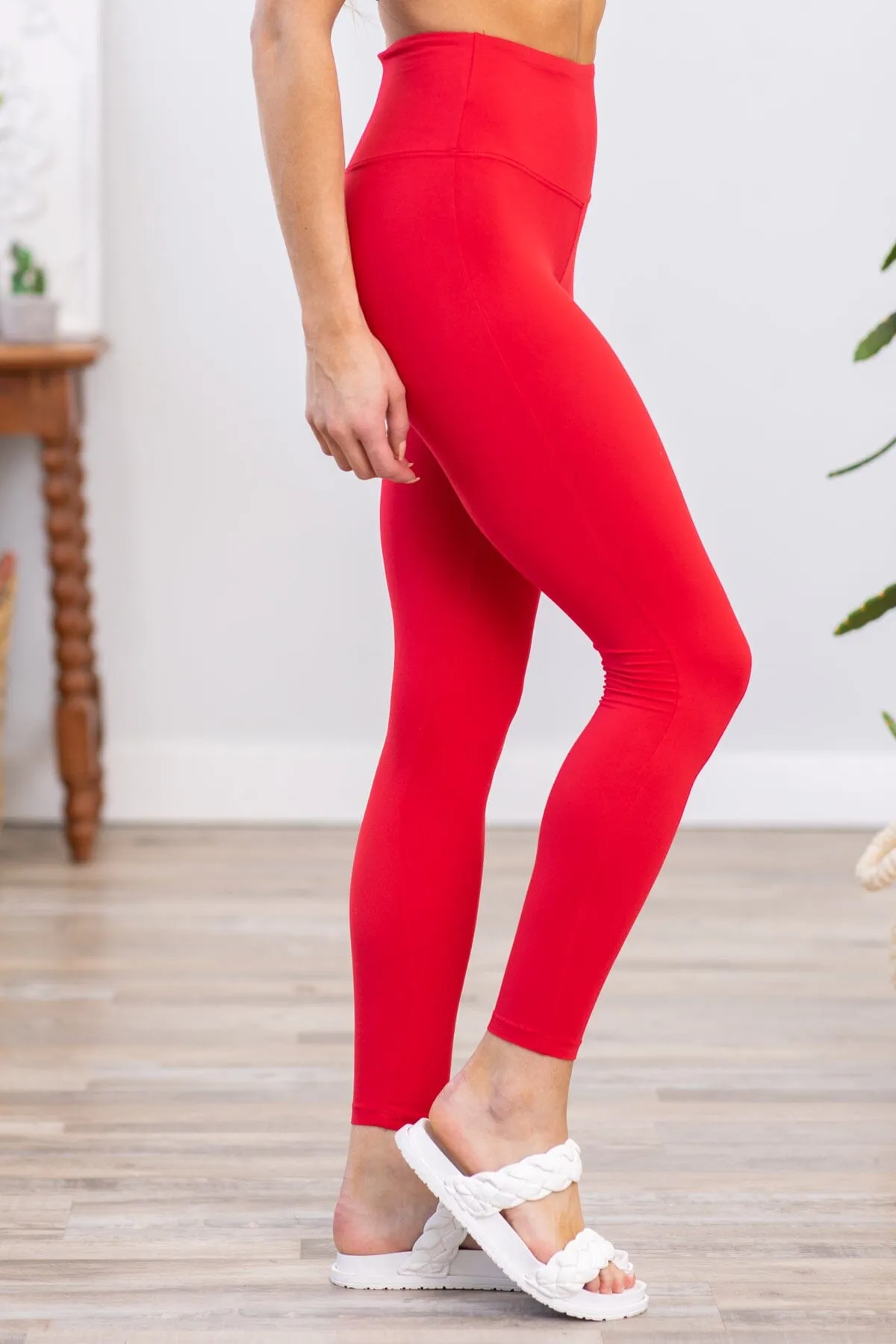 Red Wide Waistband Leggings