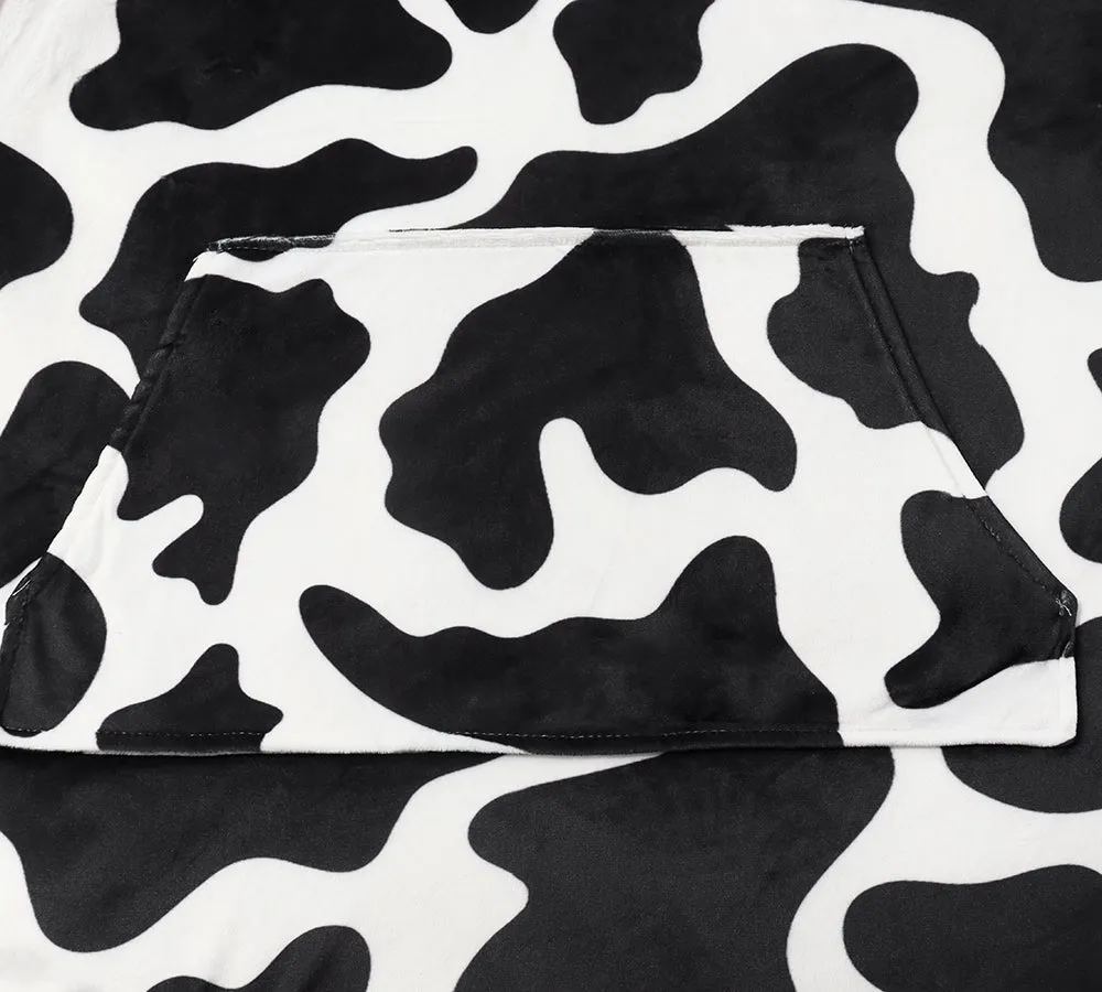 Reversible Hoodie Blanket Unisex Cow Print
