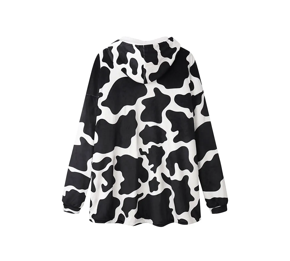 Reversible Hoodie Blanket Unisex Cow Print