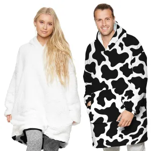 Reversible Hoodie Blanket Unisex Cow Print