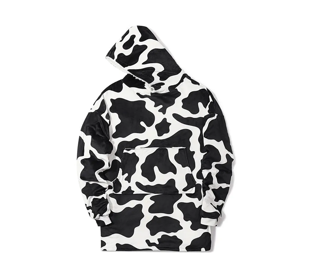 Reversible Hoodie Blanket Unisex Cow Print