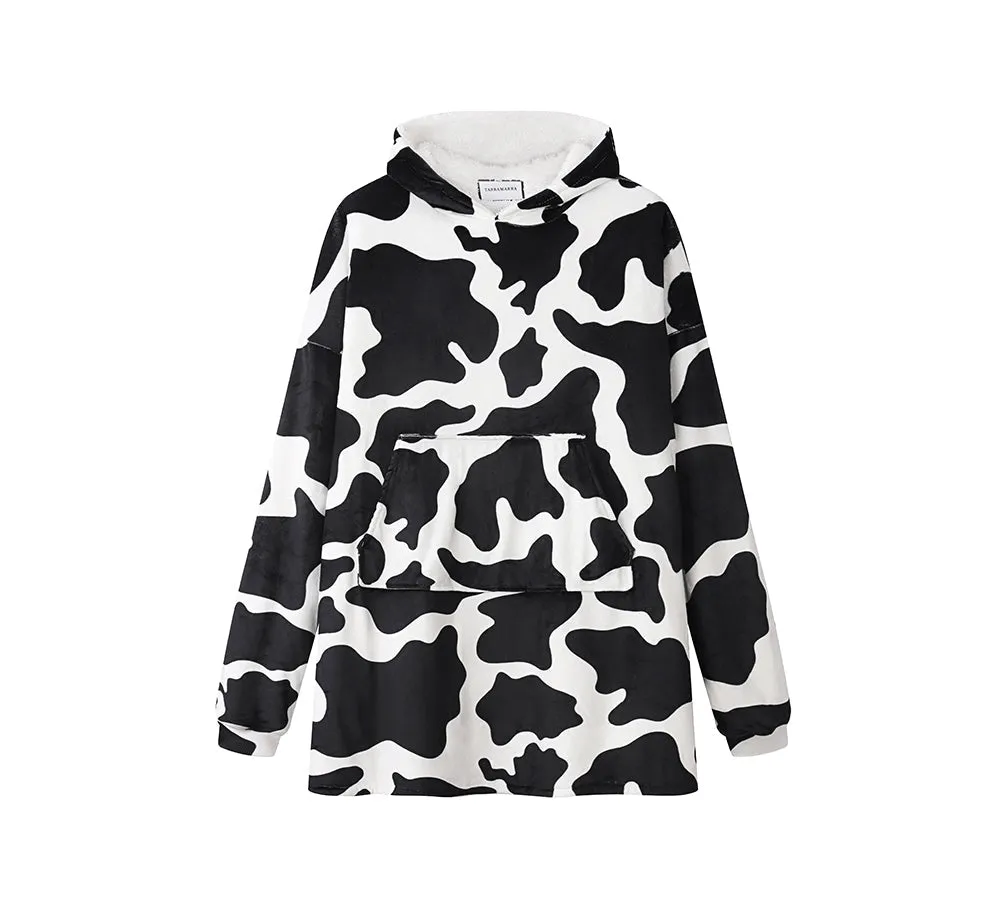 Reversible Hoodie Blanket Unisex Cow Print