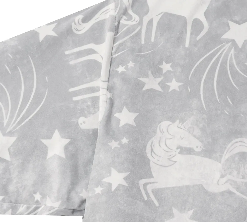Reversible Hoodie Blanket Unisex Grey Unicorn