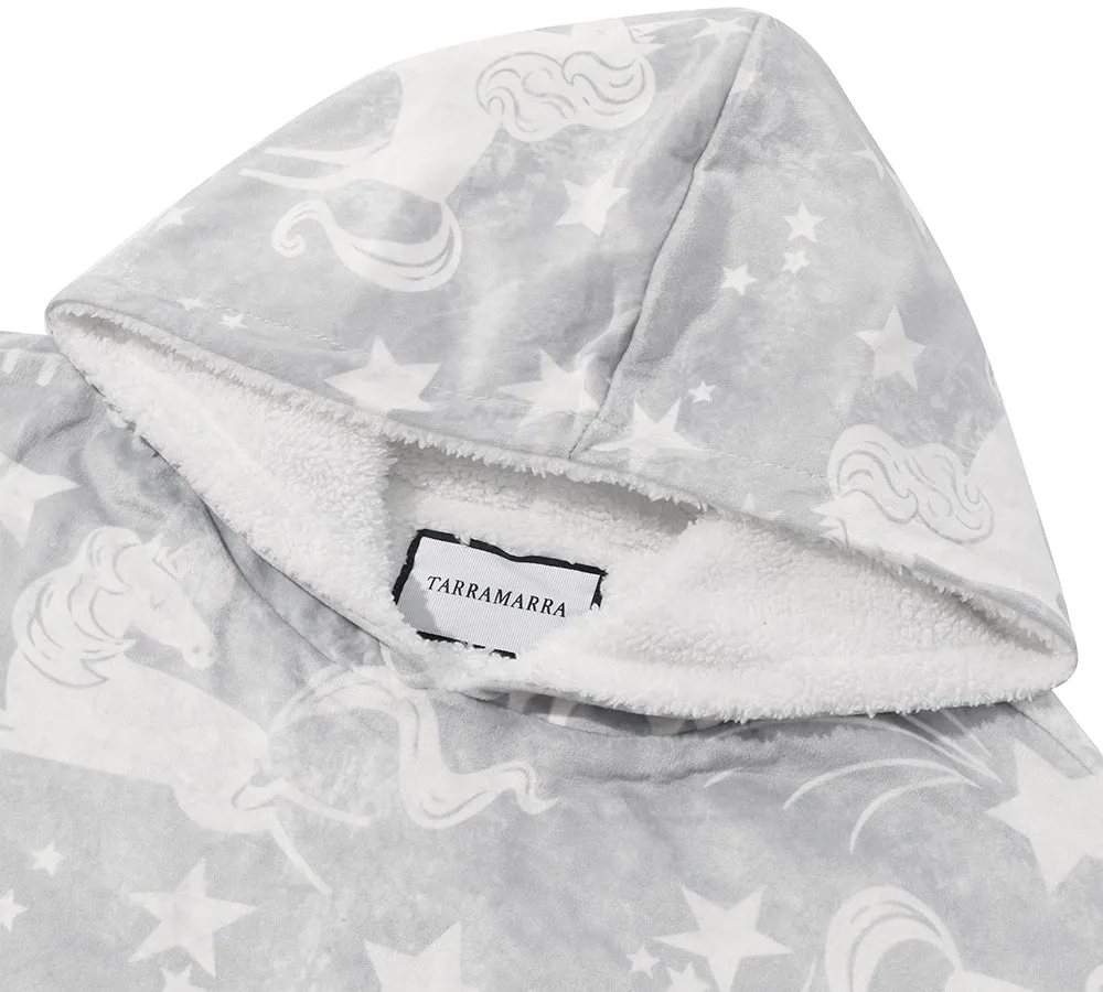 Reversible Hoodie Blanket Unisex Grey Unicorn