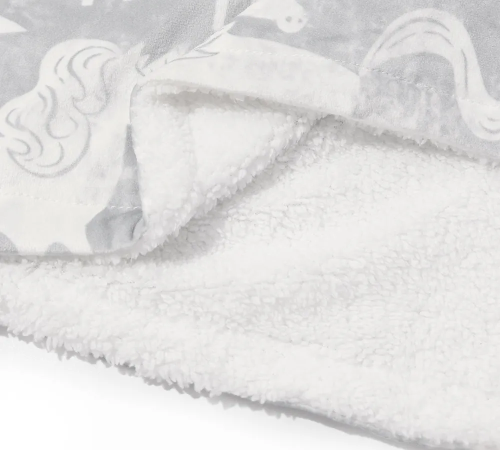 Reversible Hoodie Blanket Unisex Grey Unicorn