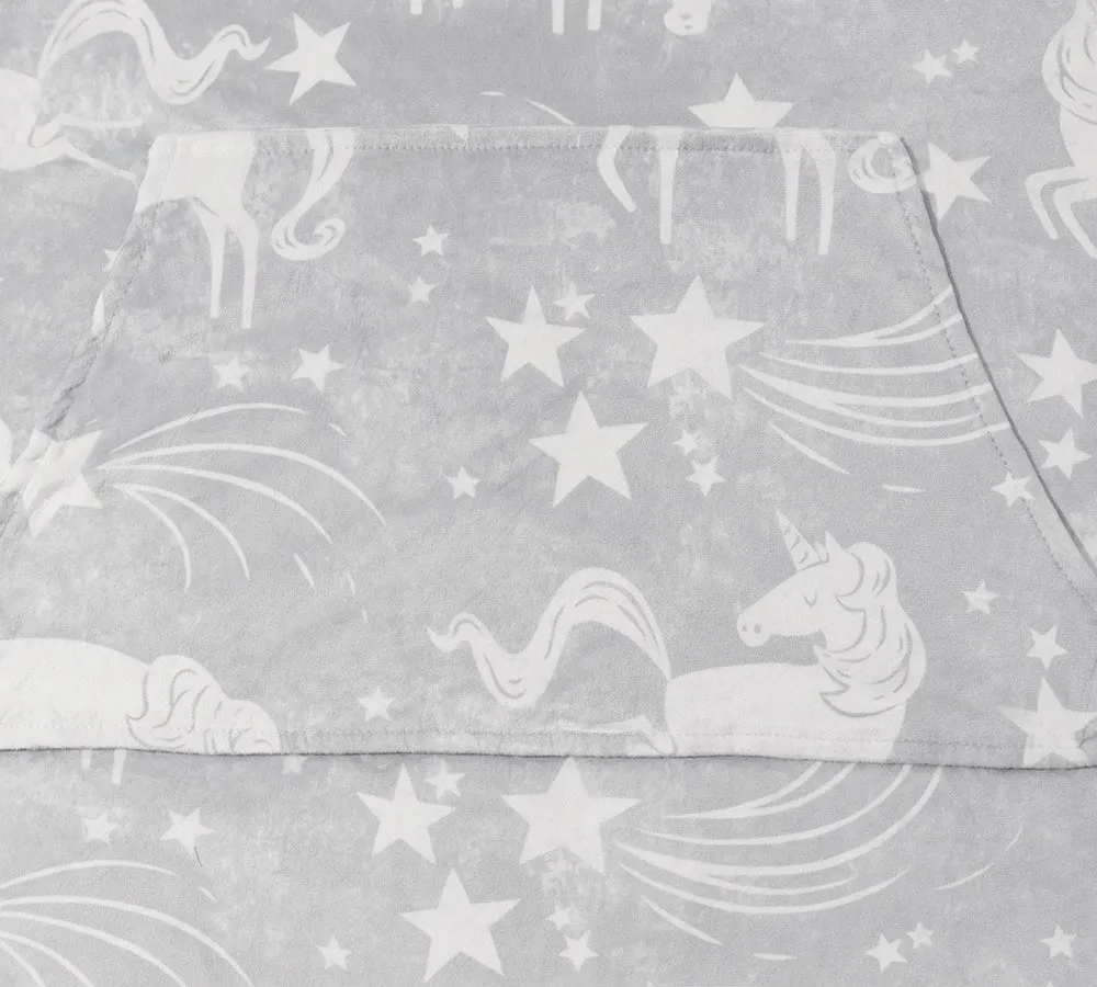 Reversible Hoodie Blanket Unisex Grey Unicorn
