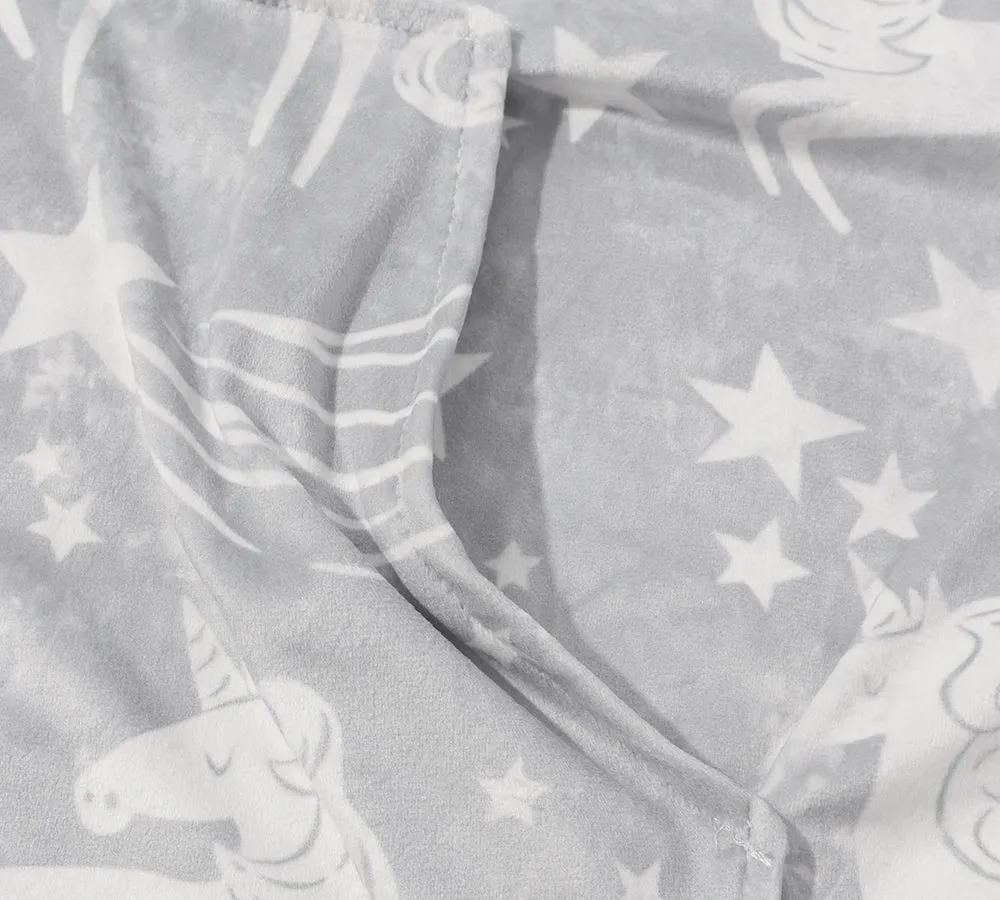 Reversible Hoodie Blanket Unisex Grey Unicorn