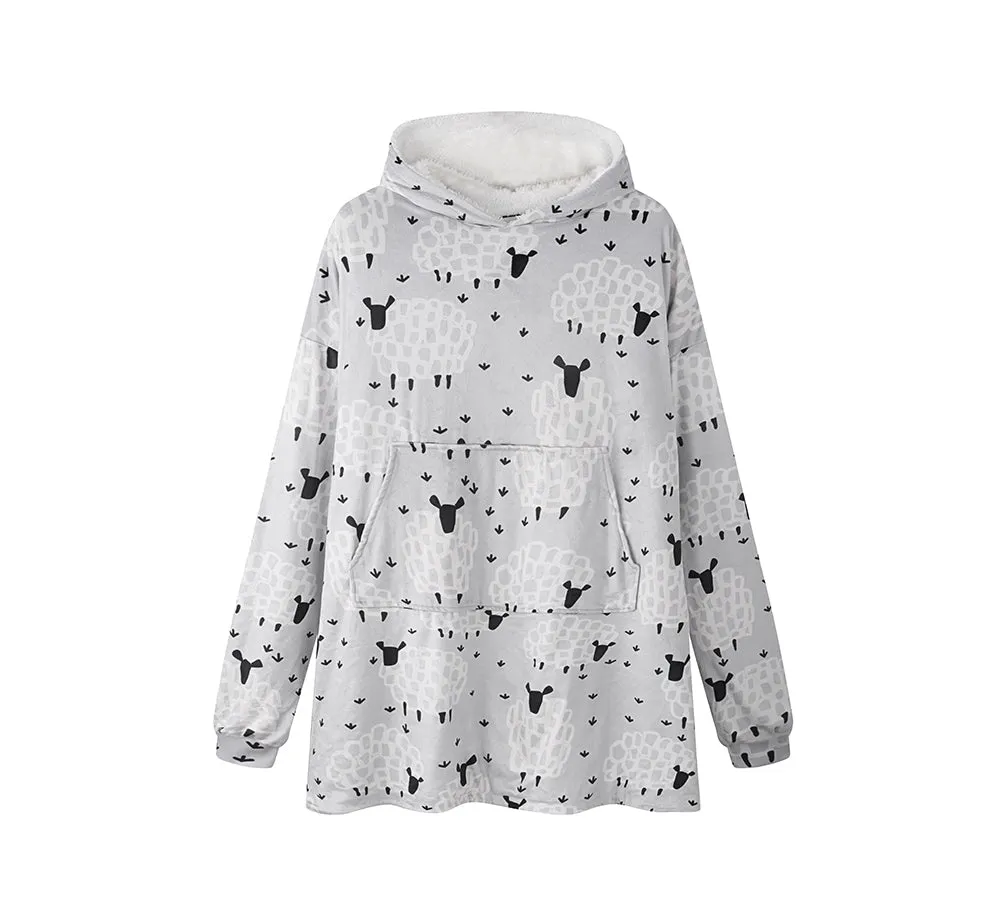 Reversible Hoodie Blanket Unisex Sheep Print