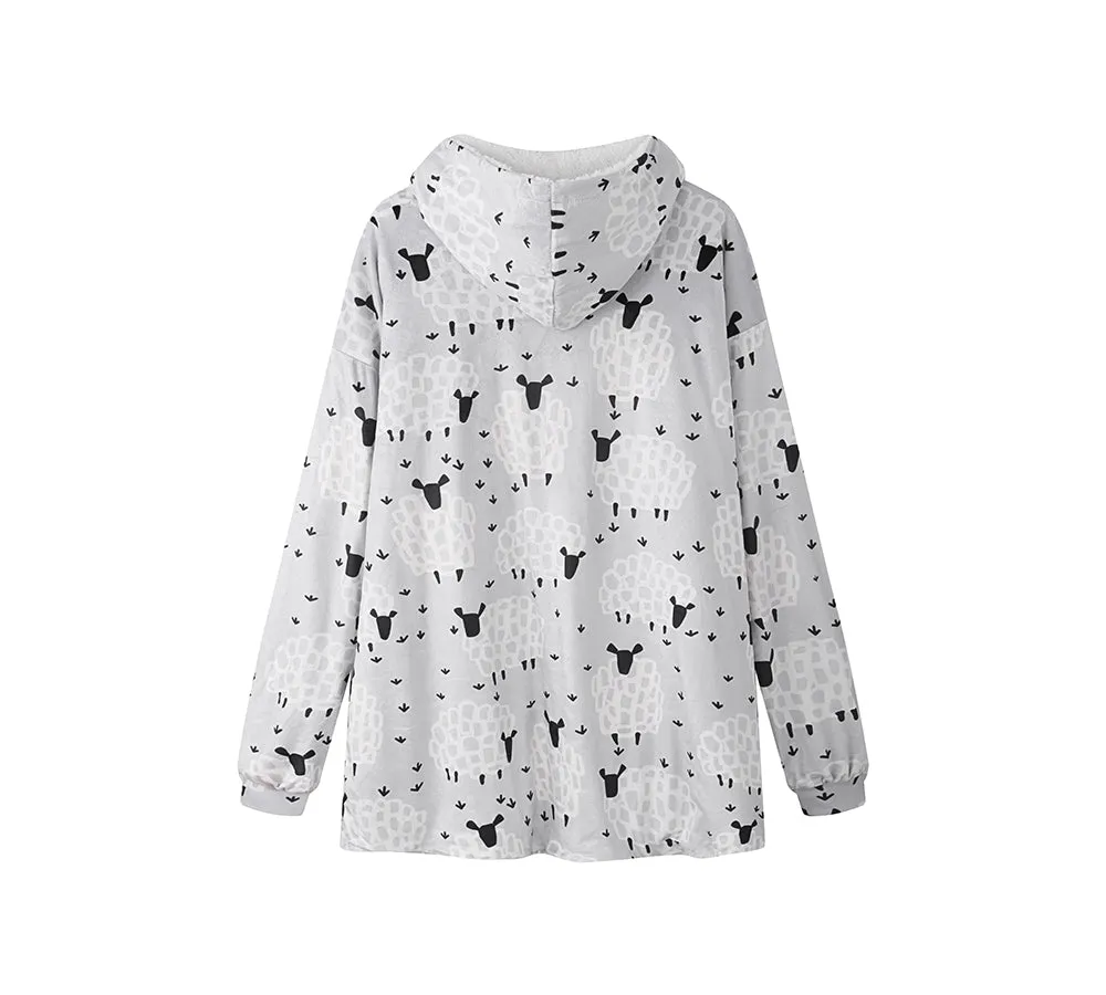 Reversible Hoodie Blanket Unisex Sheep Print