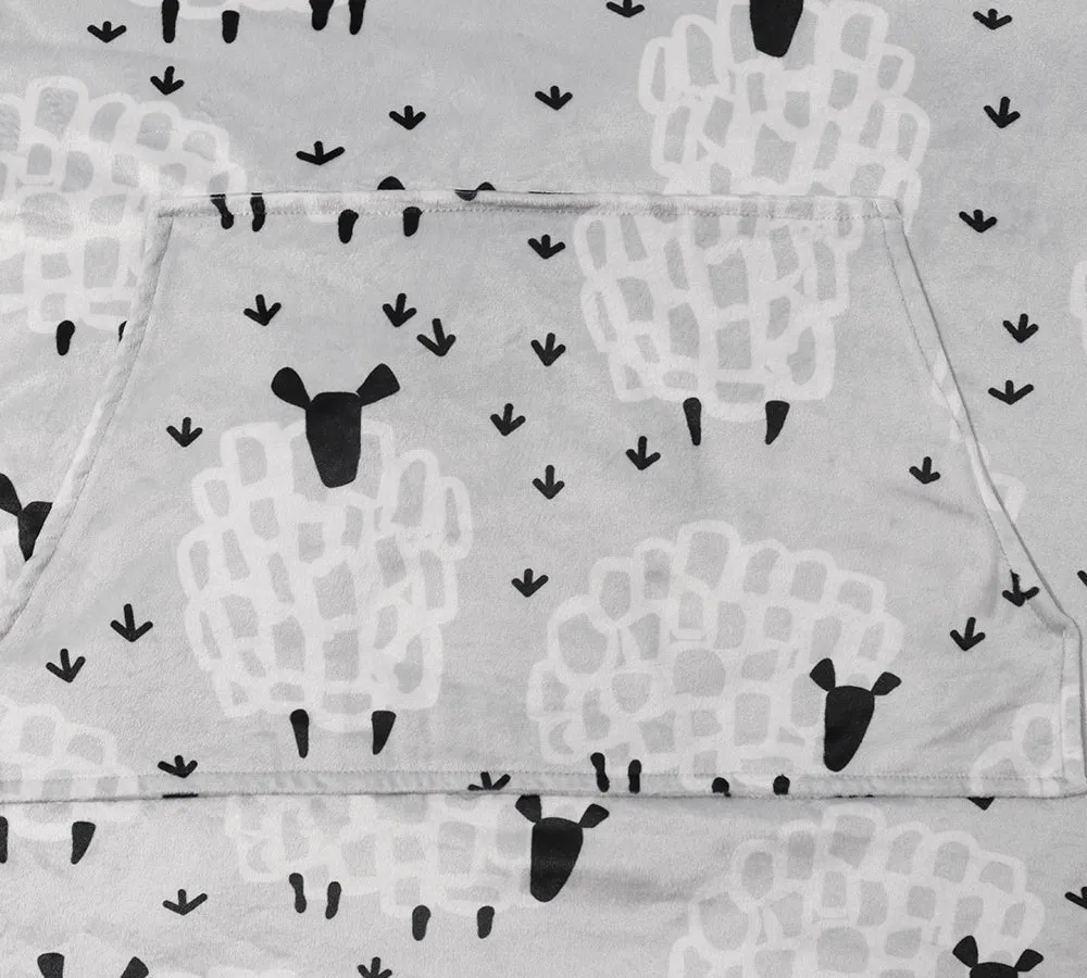 Reversible Hoodie Blanket Unisex Sheep Print