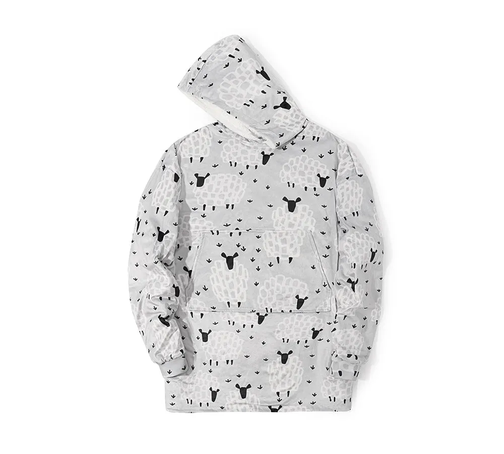 Reversible Hoodie Blanket Unisex Sheep Print