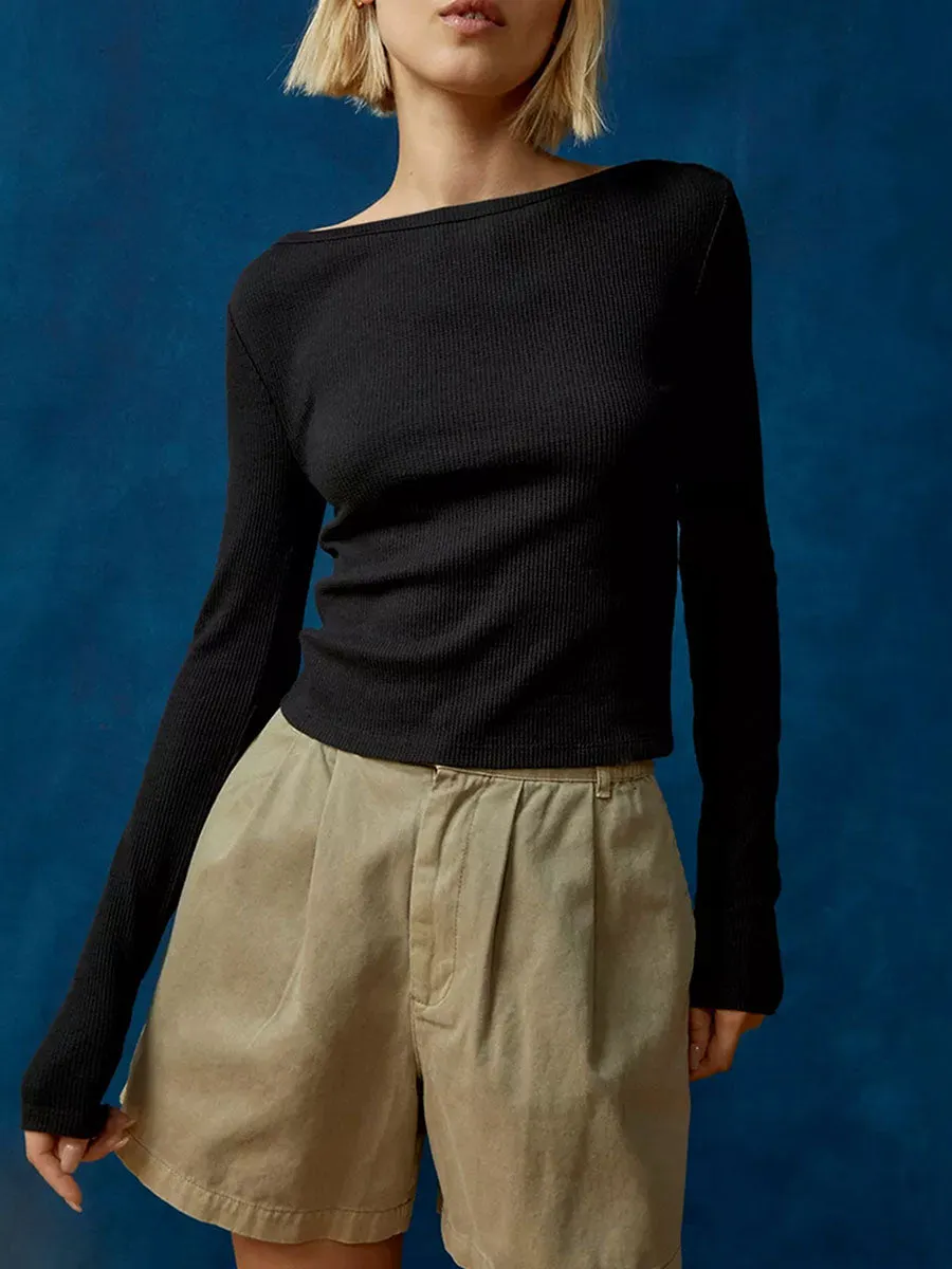Ribbed Crewneck Long Sleeve Top