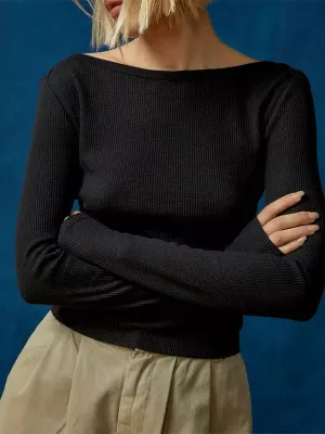 Ribbed Crewneck Long Sleeve Top