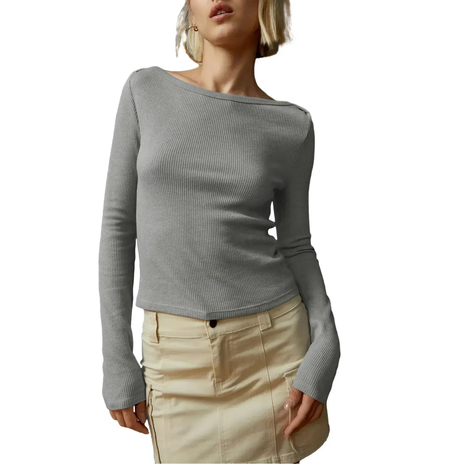 Ribbed Crewneck Long Sleeve Top