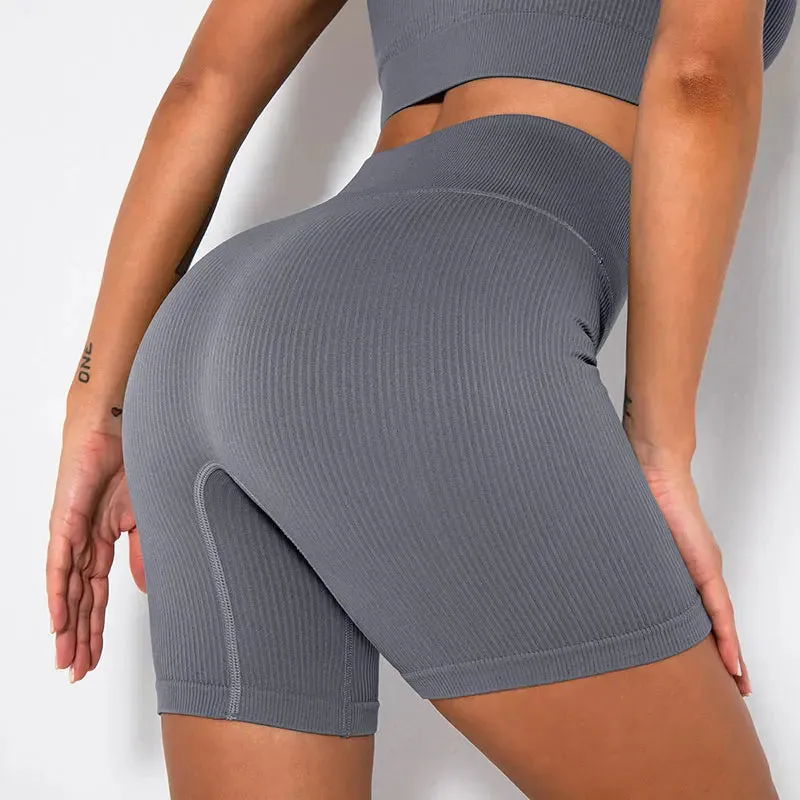 Ribbed Seamless High Waist Yoga Pants for Women - Push Up Sport Leggings