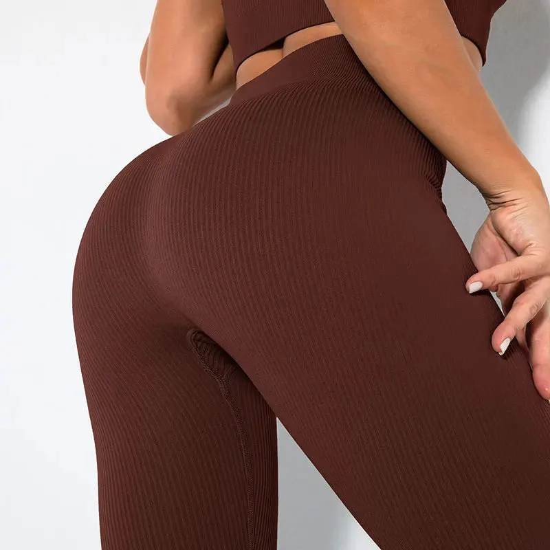 Ribbed Seamless High Waist Yoga Pants for Women - Push Up Sport Leggings