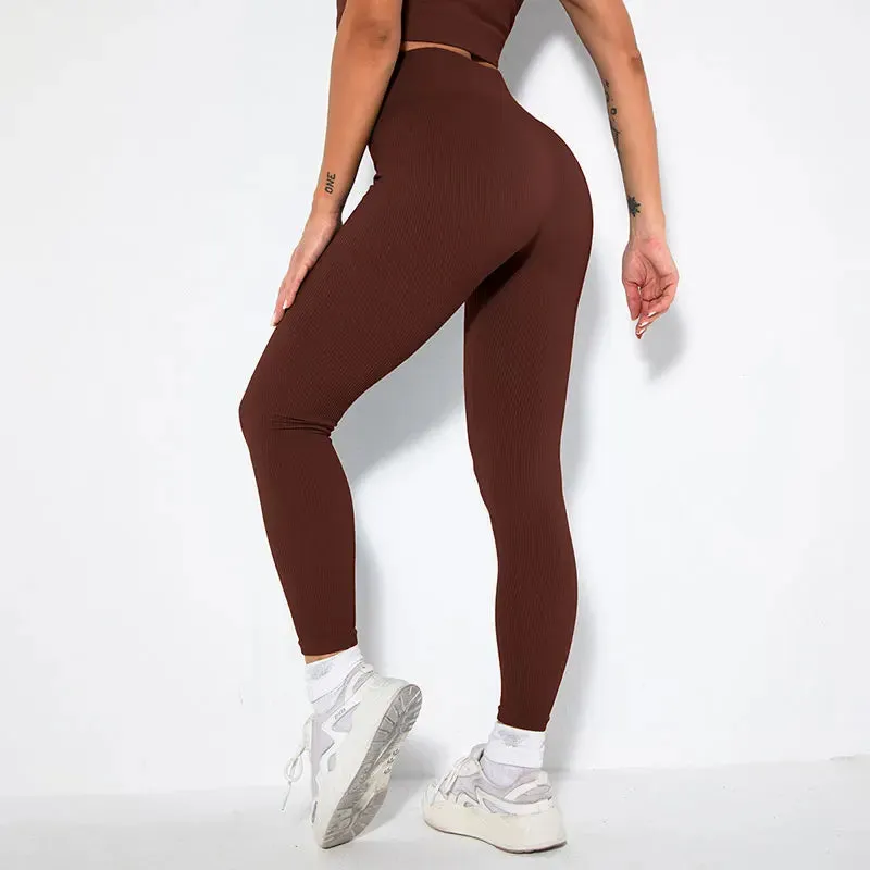 Ribbed Seamless High Waist Yoga Pants for Women - Push Up Sport Leggings