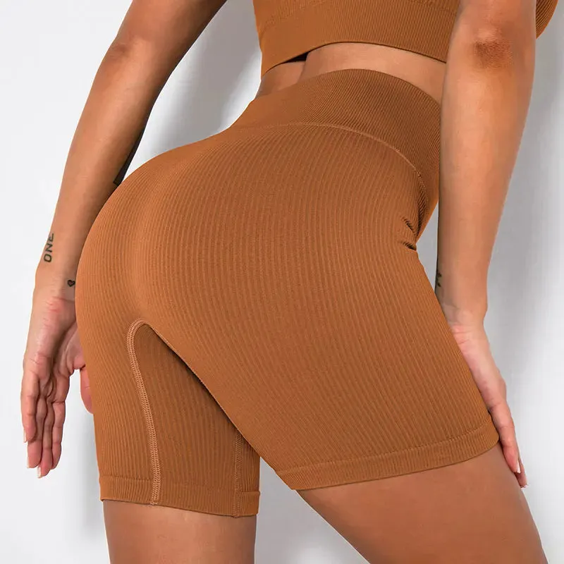 Ribbed Seamless High Waist Yoga Pants for Women - Push Up Sport Leggings