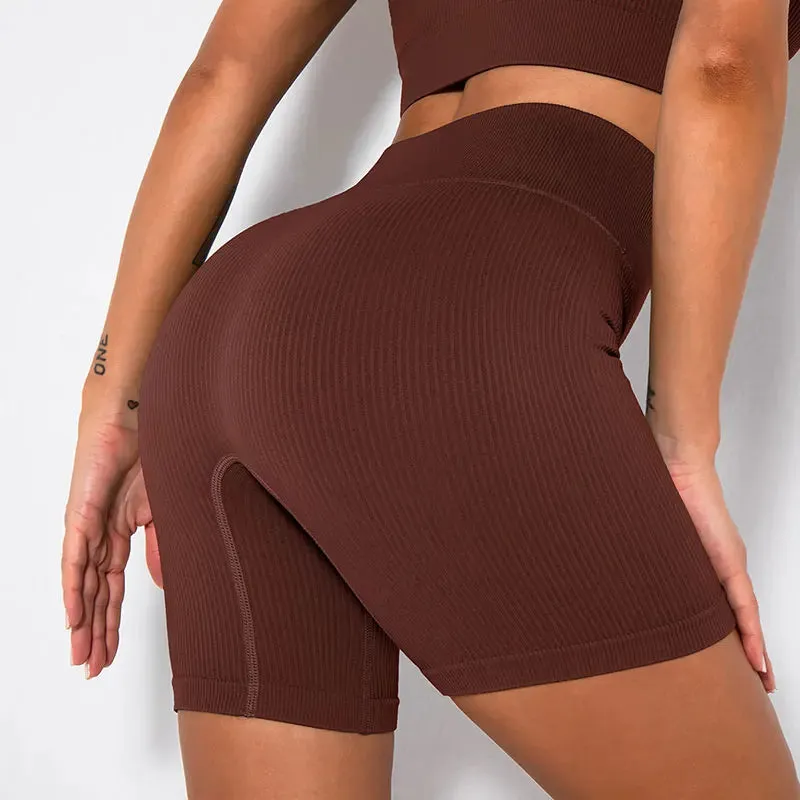 Ribbed Seamless High Waist Yoga Pants for Women - Push Up Sport Leggings