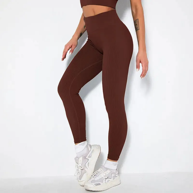 Ribbed Seamless High Waist Yoga Pants for Women - Push Up Sport Leggings