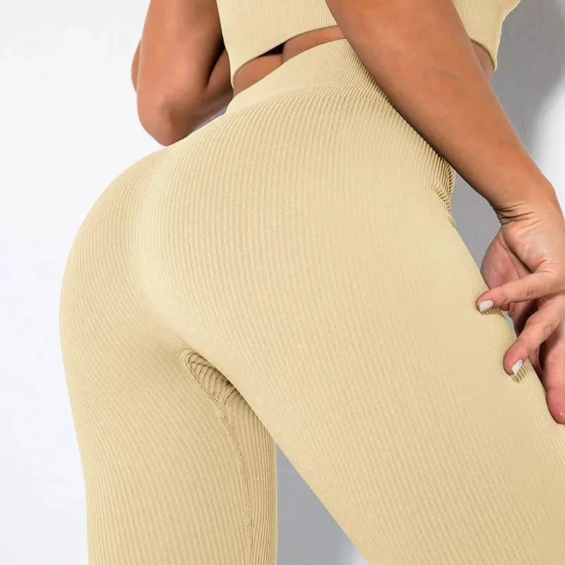Ribbed Seamless High Waist Yoga Pants for Women - Push Up Sport Leggings