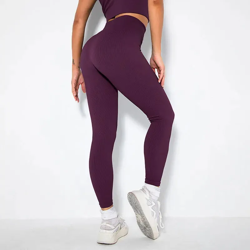 Ribbed Seamless High Waist Yoga Pants for Women - Push Up Sport Leggings