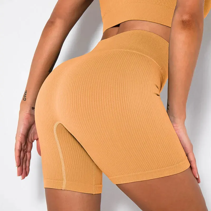 Ribbed Seamless High Waist Yoga Pants for Women - Push Up Sport Leggings