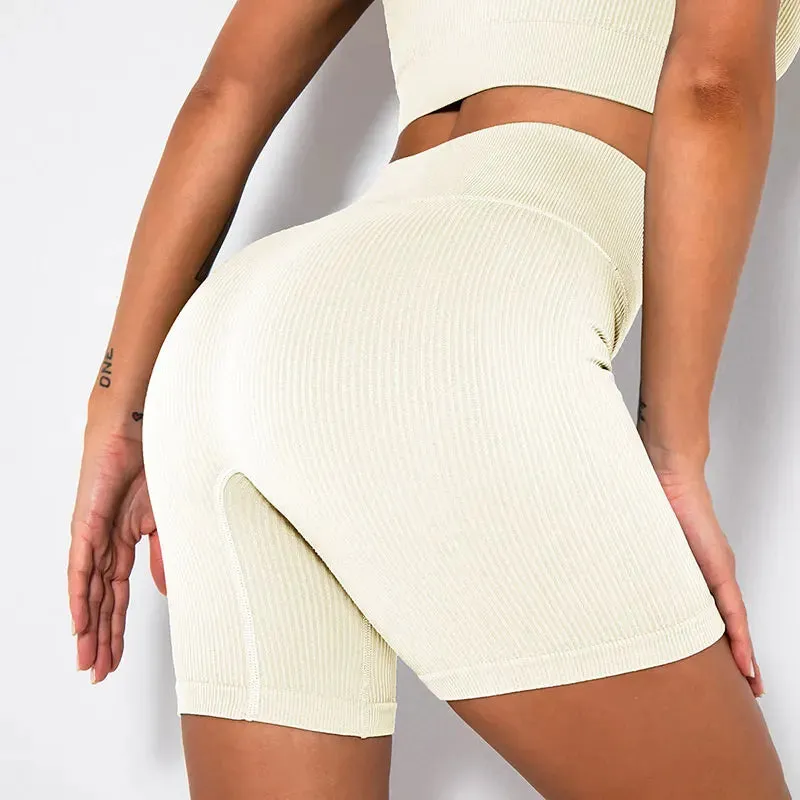 Ribbed Seamless High Waist Yoga Pants for Women - Push Up Sport Leggings