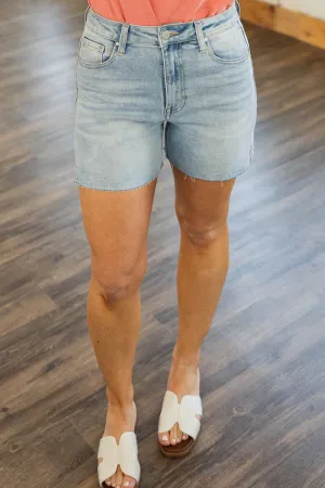 [RISEN] HATTIE HIGH RISE RAW CUT HEM SIDE SLIT DENIM SHORTS