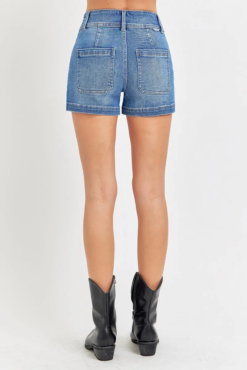 RISEN HIGH RISE PATCHED FRONT POCKET SHORTS MEDIUM