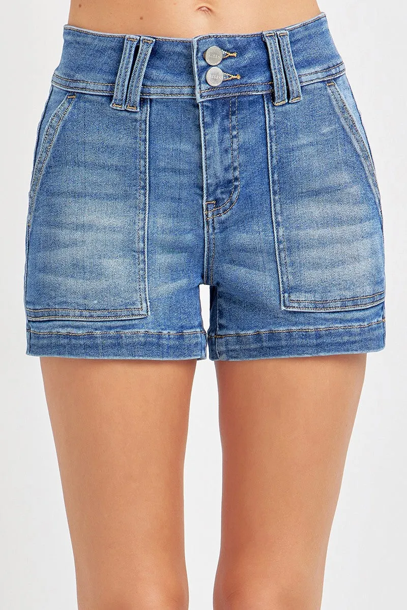 RISEN HIGH RISE PATCHED FRONT POCKET SHORTS MEDIUM