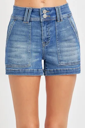RISEN HIGH RISE PATCHED FRONT POCKET SHORTS MEDIUM