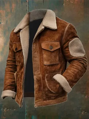Rustic leather jacket with sherpa lining for men