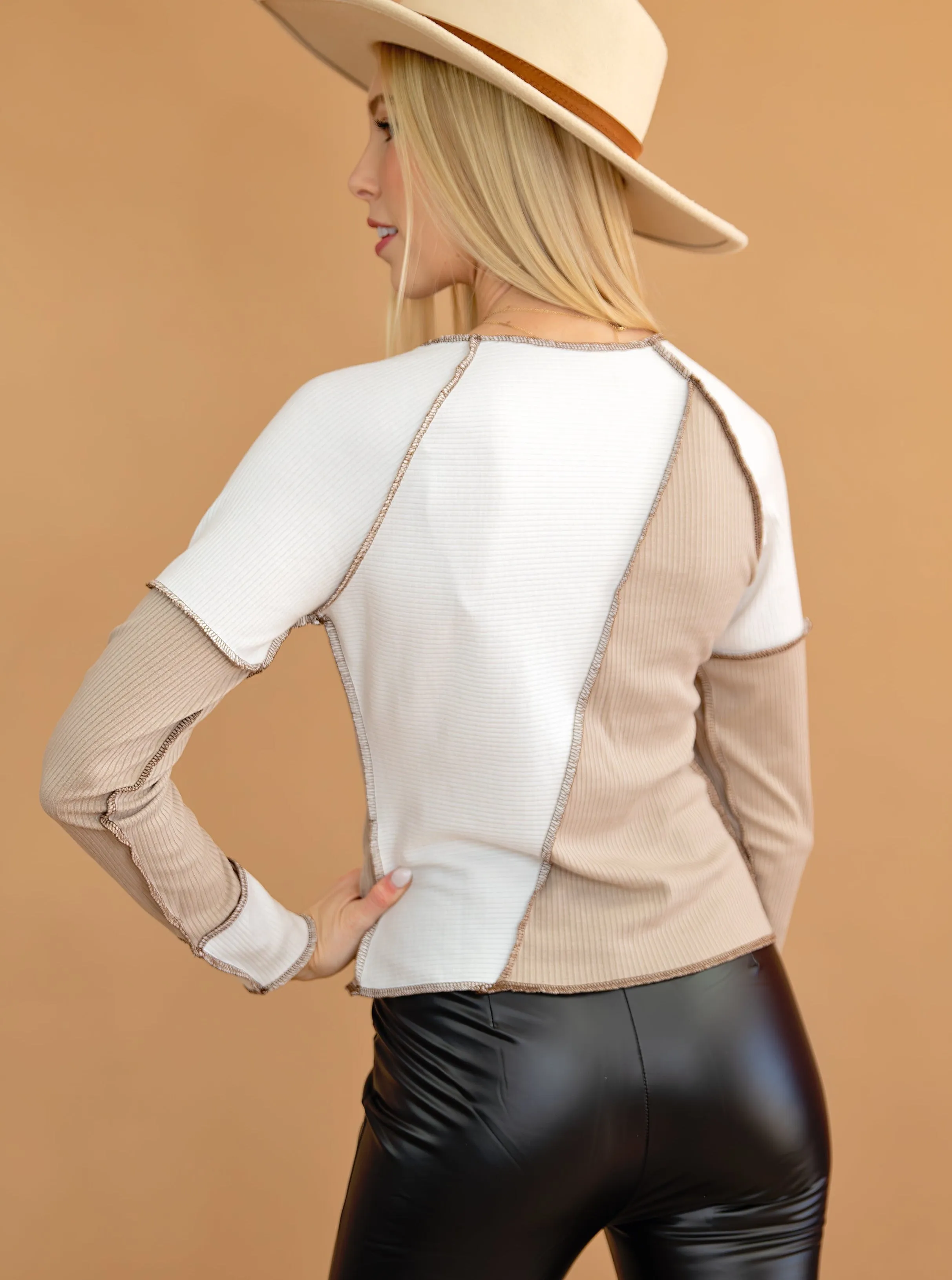 Seaming Trim Rib Knit Top