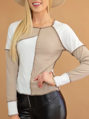 Seaming Trim Rib Knit Top