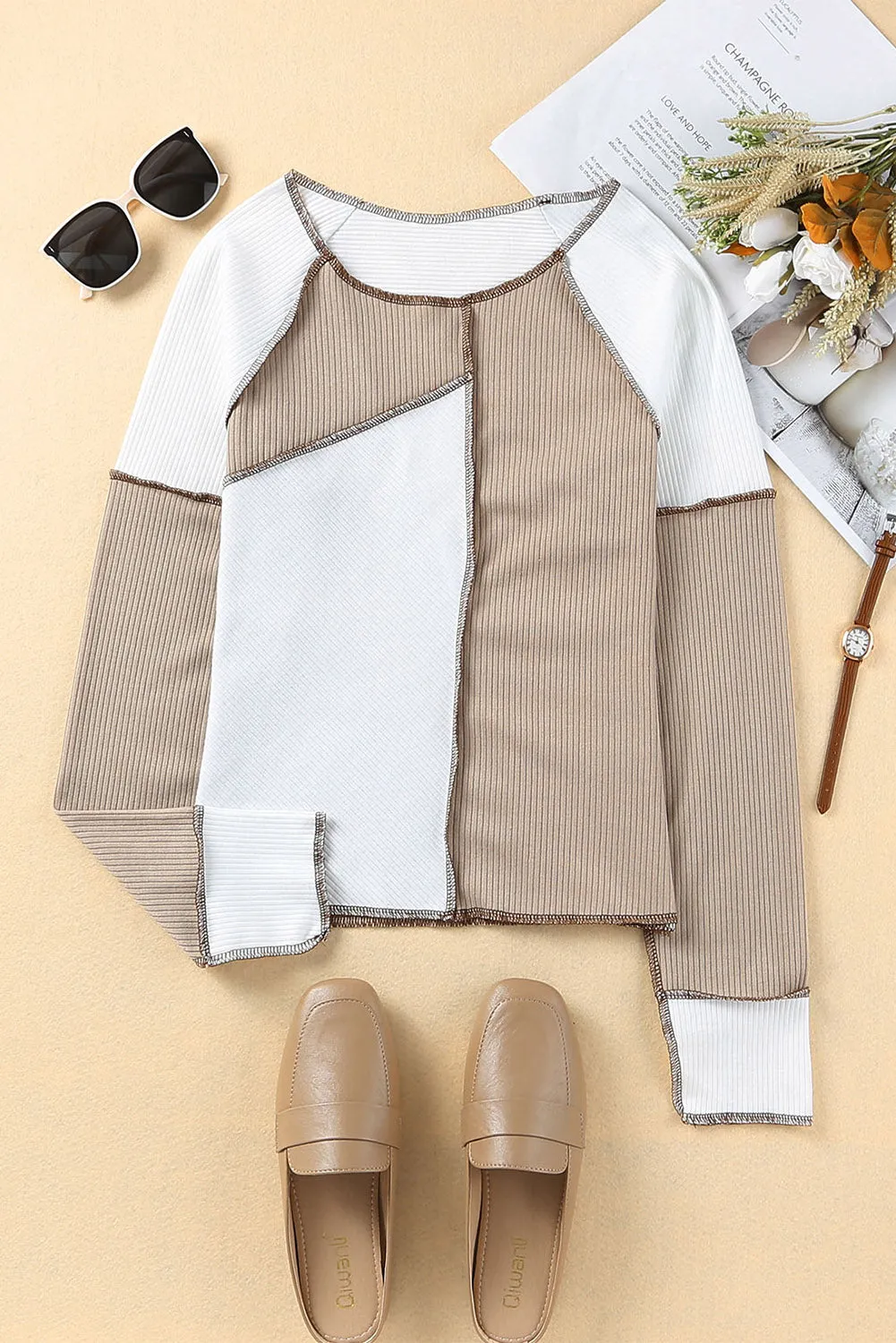 Seaming Trim Rib Knit Top