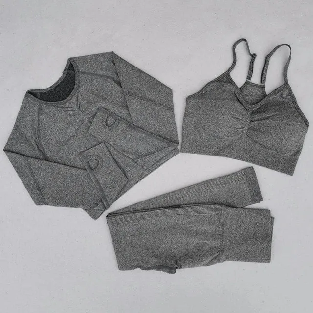 Seamless Women's Yoga Set - Long Sleeve Crop Top and High Waist Leggings - Workout Sportswear Gym Clothing (2/3/4PCS)