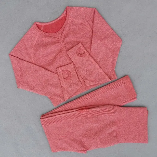 Seamless Women's Yoga Set - Long Sleeve Crop Top and High Waist Leggings - Workout Sportswear Gym Clothing (2/3/4PCS)