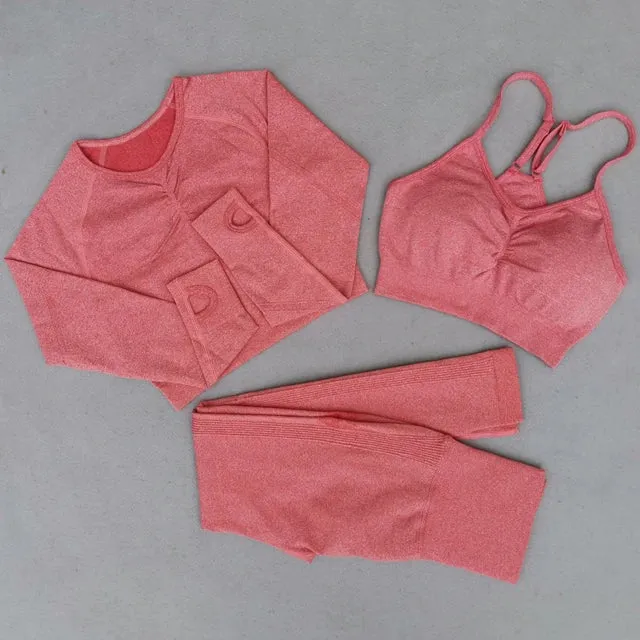 Seamless Women's Yoga Set - Long Sleeve Crop Top and High Waist Leggings - Workout Sportswear Gym Clothing (2/3/4PCS)