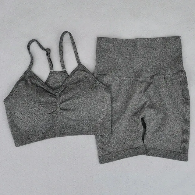 Seamless Women's Yoga Set - Long Sleeve Crop Top and High Waist Leggings - Workout Sportswear Gym Clothing (2/3/4PCS)