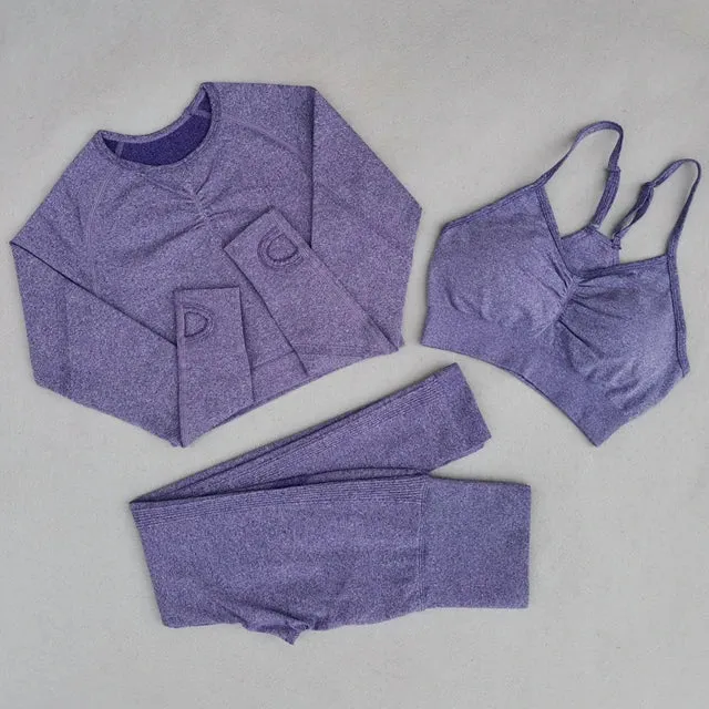 Seamless Women's Yoga Set - Long Sleeve Crop Top and High Waist Leggings - Workout Sportswear Gym Clothing (2/3/4PCS)