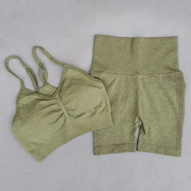 Seamless Women's Yoga Set - Long Sleeve Crop Top and High Waist Leggings - Workout Sportswear Gym Clothing (2/3/4PCS)