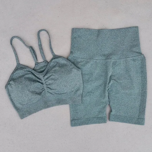 Seamless Women's Yoga Set - Long Sleeve Crop Top and High Waist Leggings - Workout Sportswear Gym Clothing (2/3/4PCS)