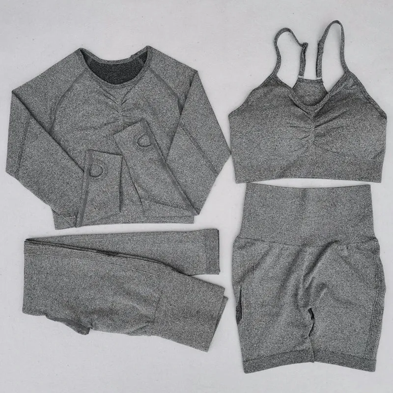 Seamless Women's Yoga Set - Long Sleeve Crop Top and High Waist Leggings - Workout Sportswear Gym Clothing (2/3/4PCS)