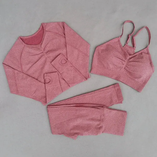 Seamless Women's Yoga Set - Long Sleeve Crop Top and High Waist Leggings - Workout Sportswear Gym Clothing (2/3/4PCS)