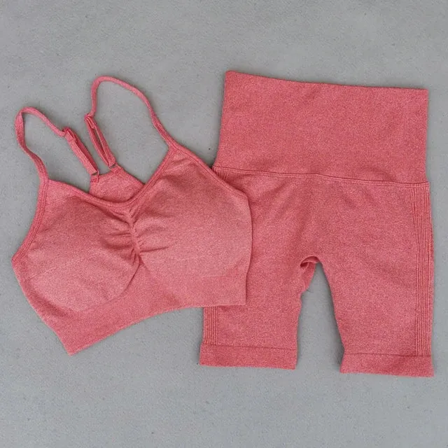 Seamless Women's Yoga Set - Long Sleeve Crop Top and High Waist Leggings - Workout Sportswear Gym Clothing (2/3/4PCS)