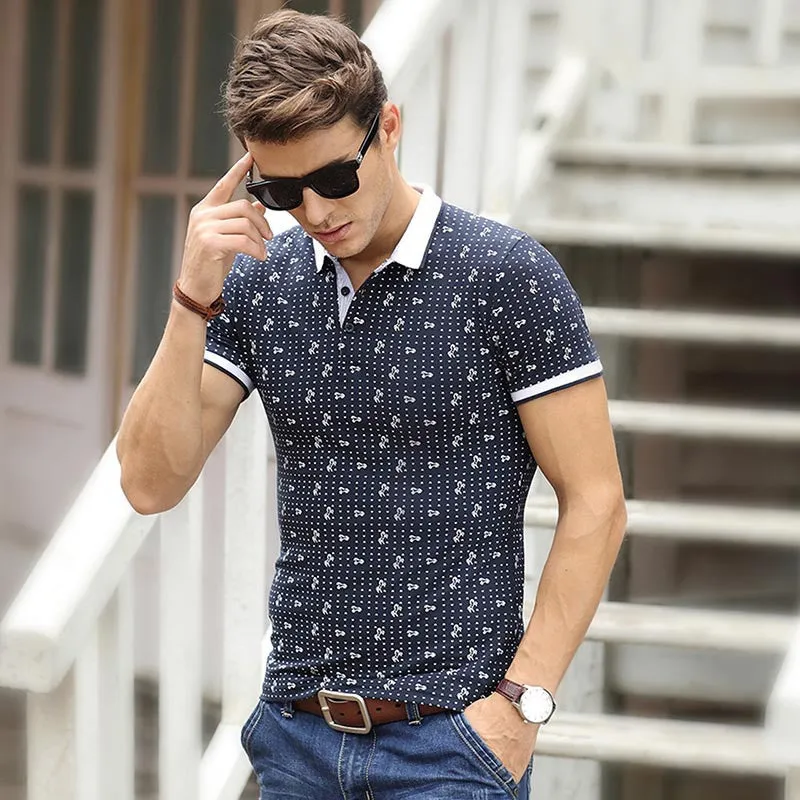 Short Sleeve Mens Polos Homme Turn Down white Collar Tops Cotton Dot Fashion Striped xxxl Solid Clothing