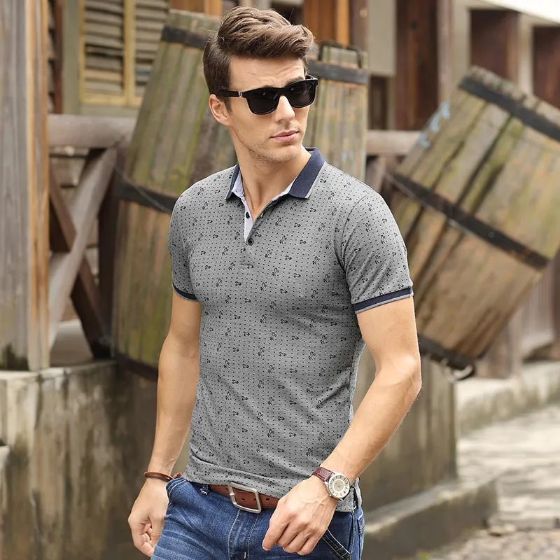 Short Sleeve Mens Polos Homme Turn Down white Collar Tops Cotton Dot Fashion Striped xxxl Solid Clothing