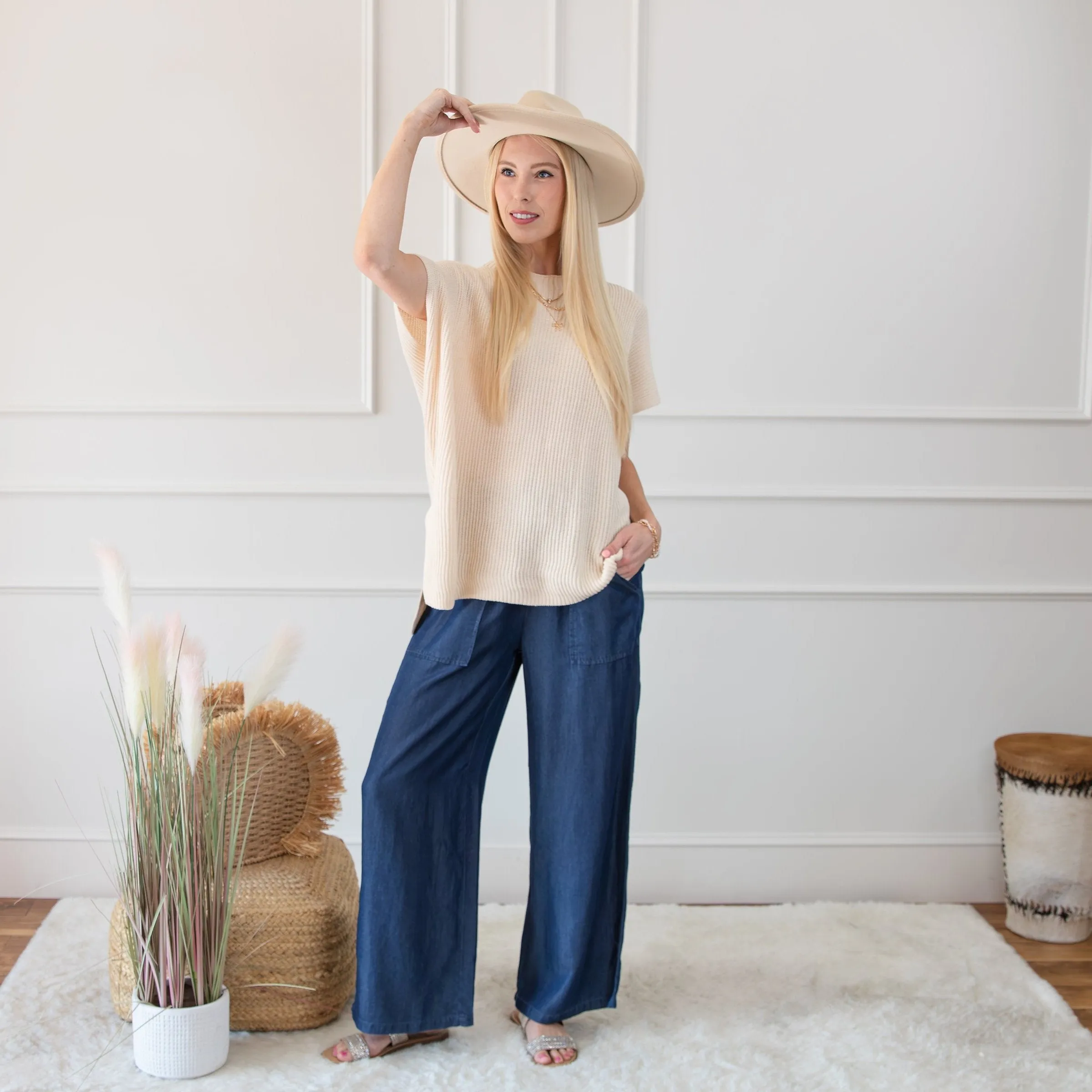 Short Sleeve Side Slit Oversized Sweater