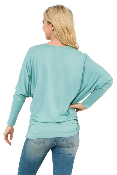 Solid Long Dolman Sleeve Tunnel Detail Top Aloe - Pack of 4